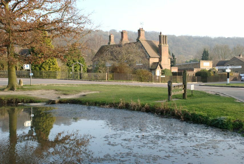 The Village Pond and Old Stocks, Aldbury, Hertfordshire, England, Great Britain