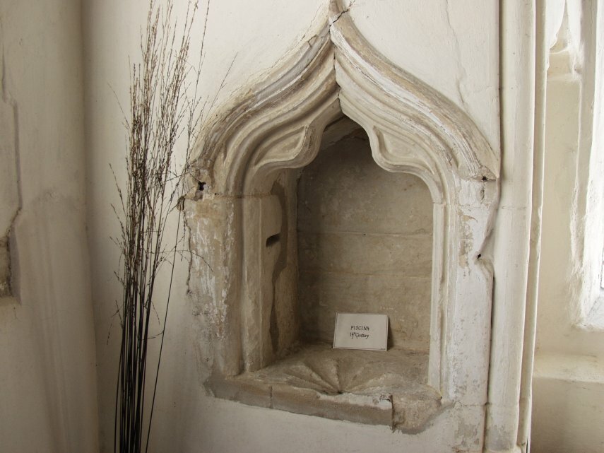 14th Century Piscina, Church of St. Peter and St. Paul, Bardfield Saling, Essex, England, Great Britain