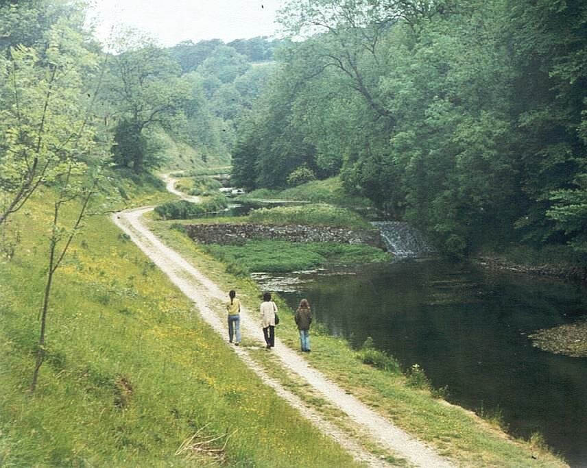 Scene showing the River Bradford, Bradford Dale, Peak District, Derbyshire, England