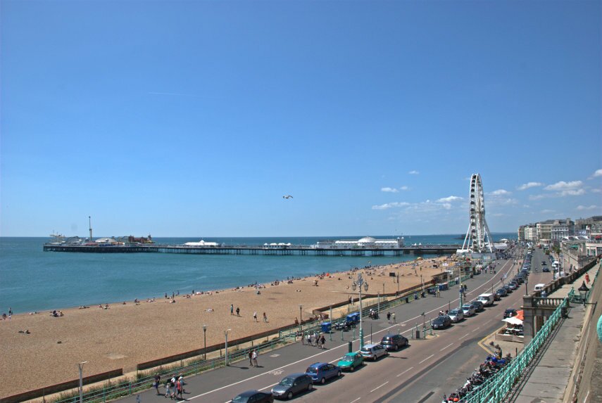 Brighton looking West showing the Wheel and Pier, Sussex, England, Great Britain