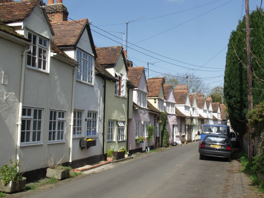 Scene showing Terraced houses, Castle Hedingham, Essex, England