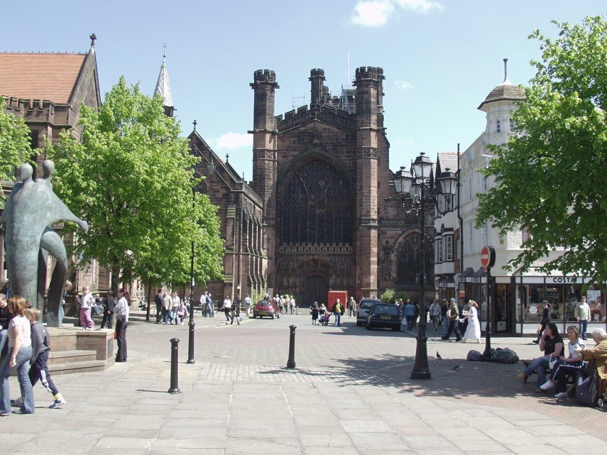 Photgraph of the Cathedral main entrance from Northgate Street, Chester, Cheshire