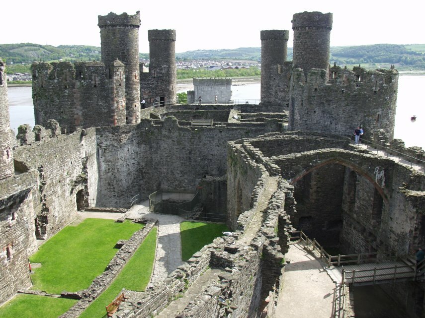 The Outer Wards and Great Hall, Conwy Castle, Conwy, Caernarfonshire, Wales, Great Britain