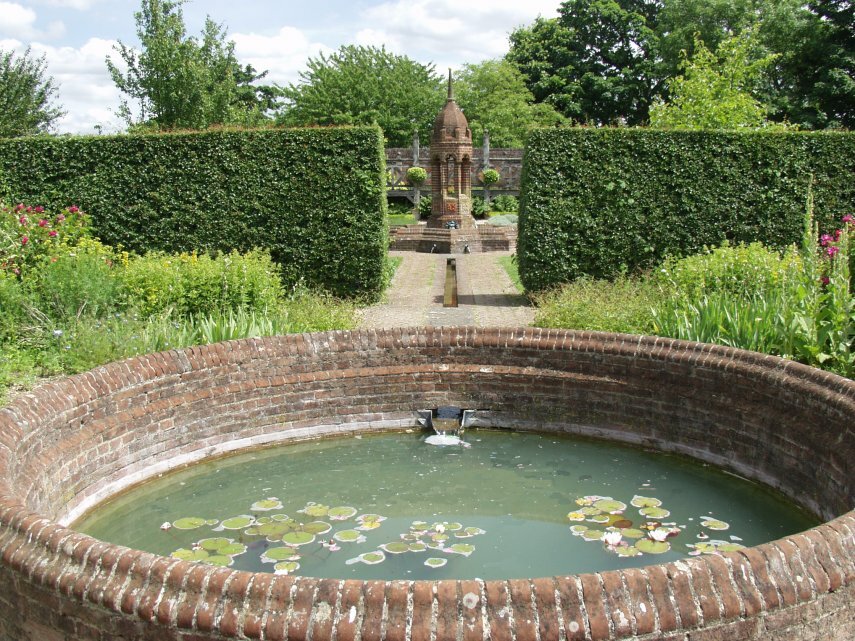 The Lily Pond, Tudor Garden, Cressing Temple Barns near Braintree, Essex, England