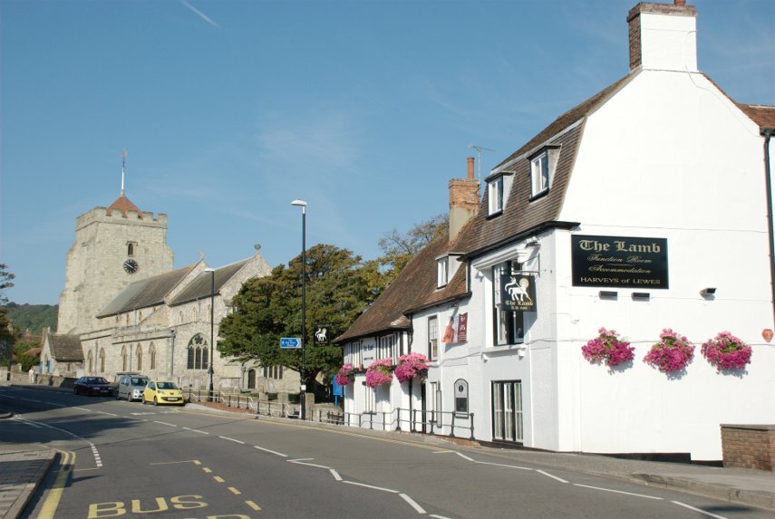 The Lamb Inn and the Church, Eastbourne, Sussex, England, Great Britain