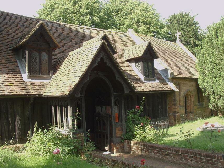The Porch and windows, Church of St. Andrew, Greensted, Essex, England, Great Britain