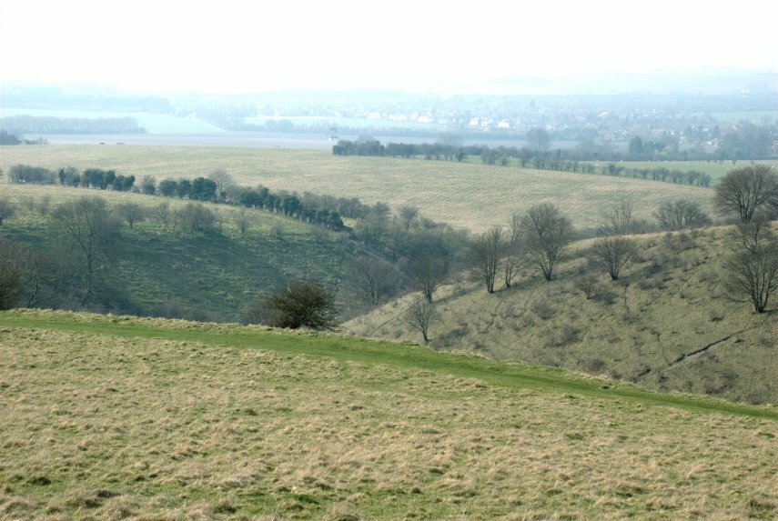 Photgraph of the view across Incombe Hole to Ivinghoe Village