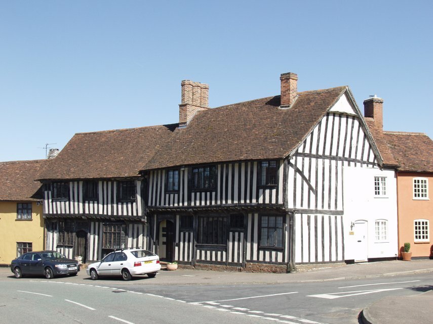 View of medieval houses, Lavenham, Suffolk, England