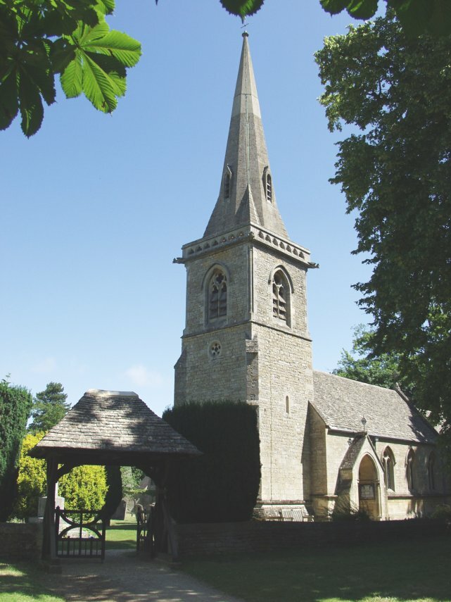 Scene showing St Mary's Church, Lower Slaughter, Gloucestershire, England