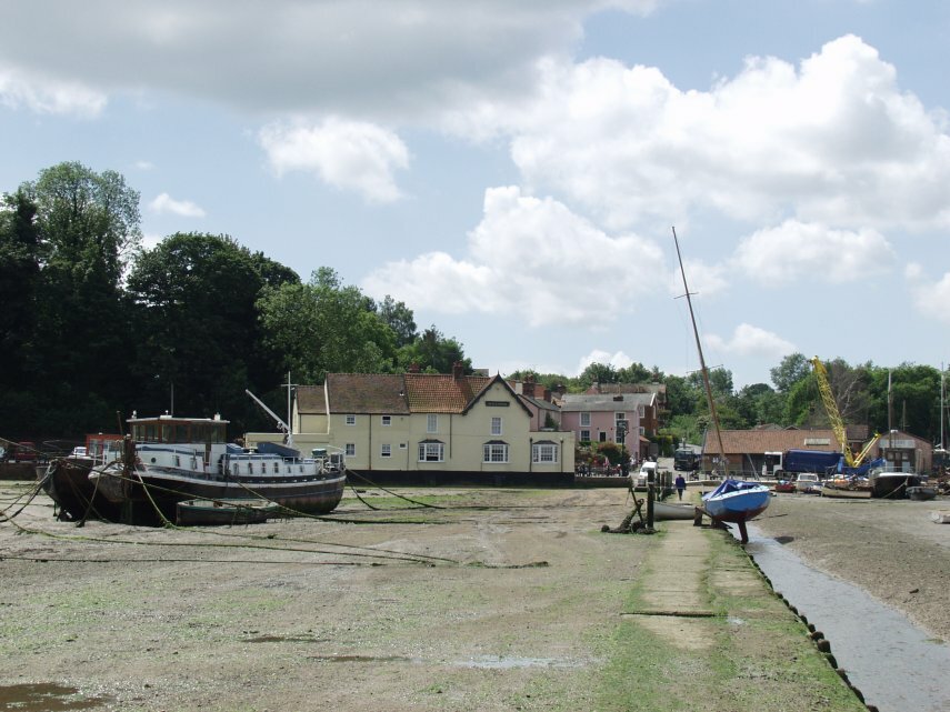 The view from the river at low tide, Pin Mill, Suffolk, England, Great Britain