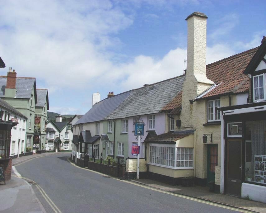 A39 running through Porlock, Somerset, Great Britain