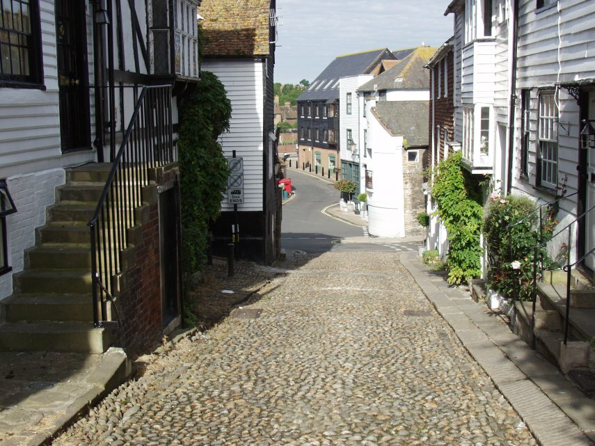 The lower end of Mermaid Street, Rye, Sussex, England, Great Britain
