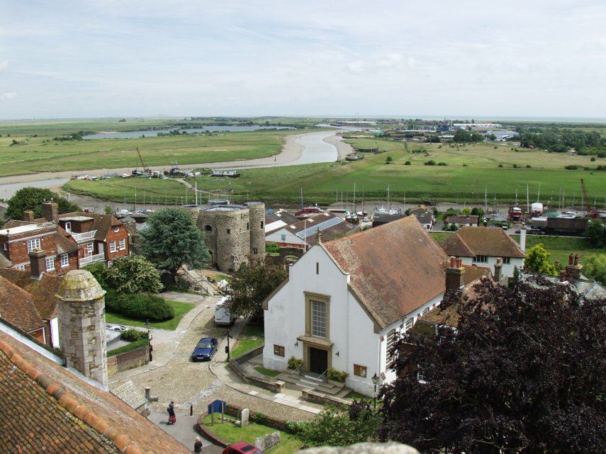 View south-east from St. Mary's Church tower, Rye, Sussex, England, Great Britain