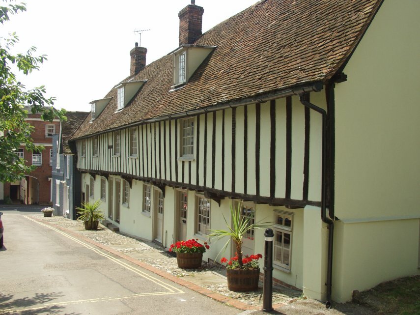 Timber-framed terraced cottages, Saffron Walden, Essex, England