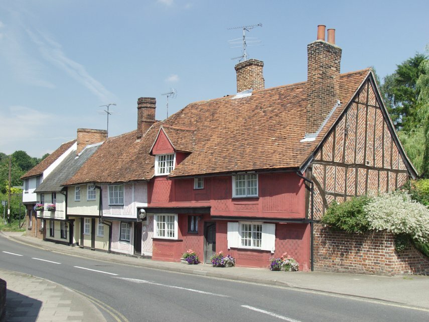 Ancient timber-framed houses, Bridge Street, Saffron Walden, Essex, England
