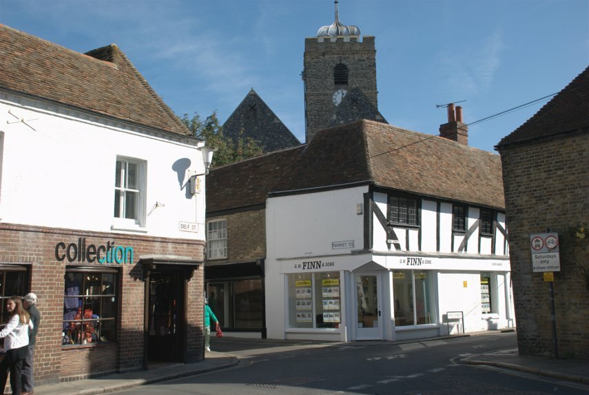 The junction of Delf Street, Market Street and King Street, Sandwich, Kent, England, Great Britain