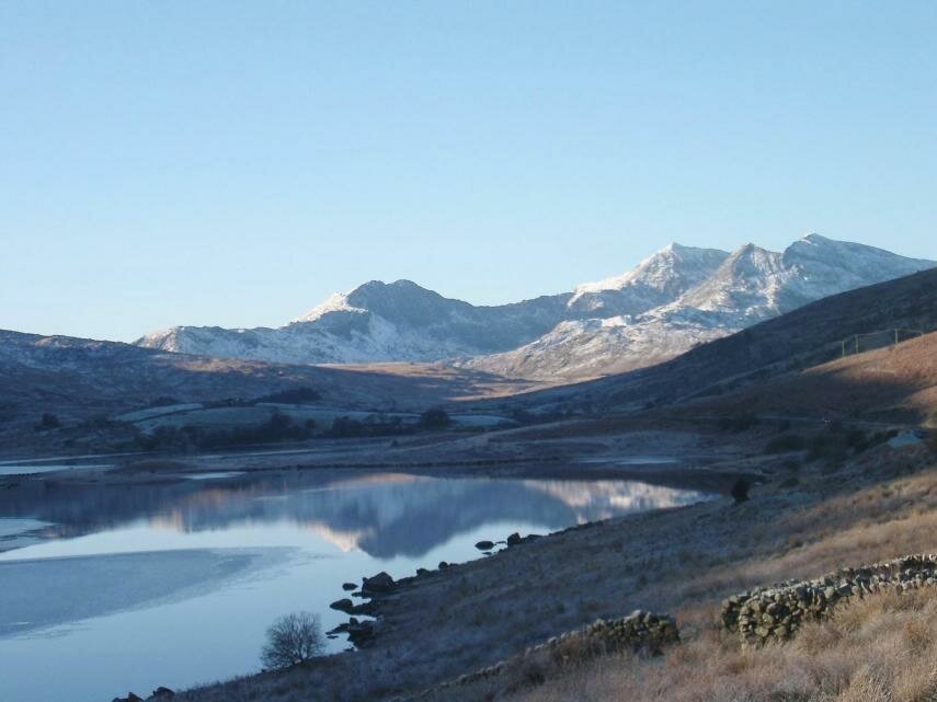The Snowdon massif in Winter, Caernarfonshire, Wales, Great Britain