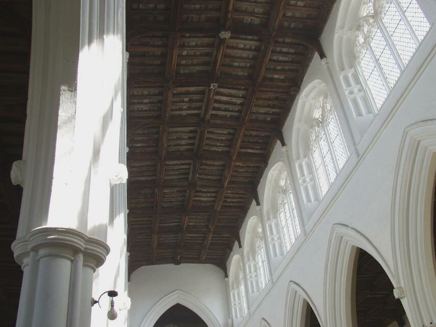 Roof detail of the parish church, Thaxted, Essex, England