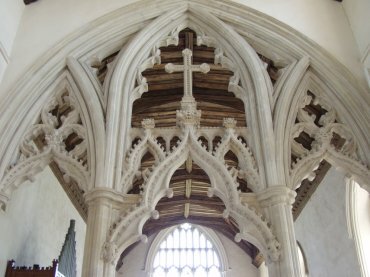 View of the stone rood screen, St. Mary the Virgin, Stebbing, Essex, England