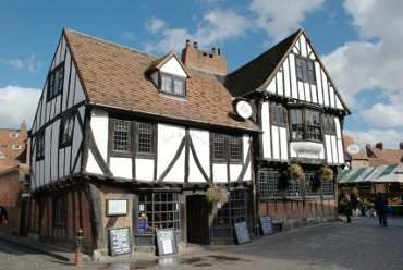 View of the Tudor timber-framed Gert and Henry's Restaurant, York, North Yorkshire, England