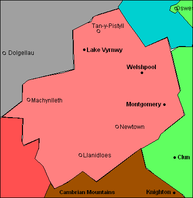 County of Montgomeryshire with scenes, views, pictures, photographs, landscapes, locations and places of interest.